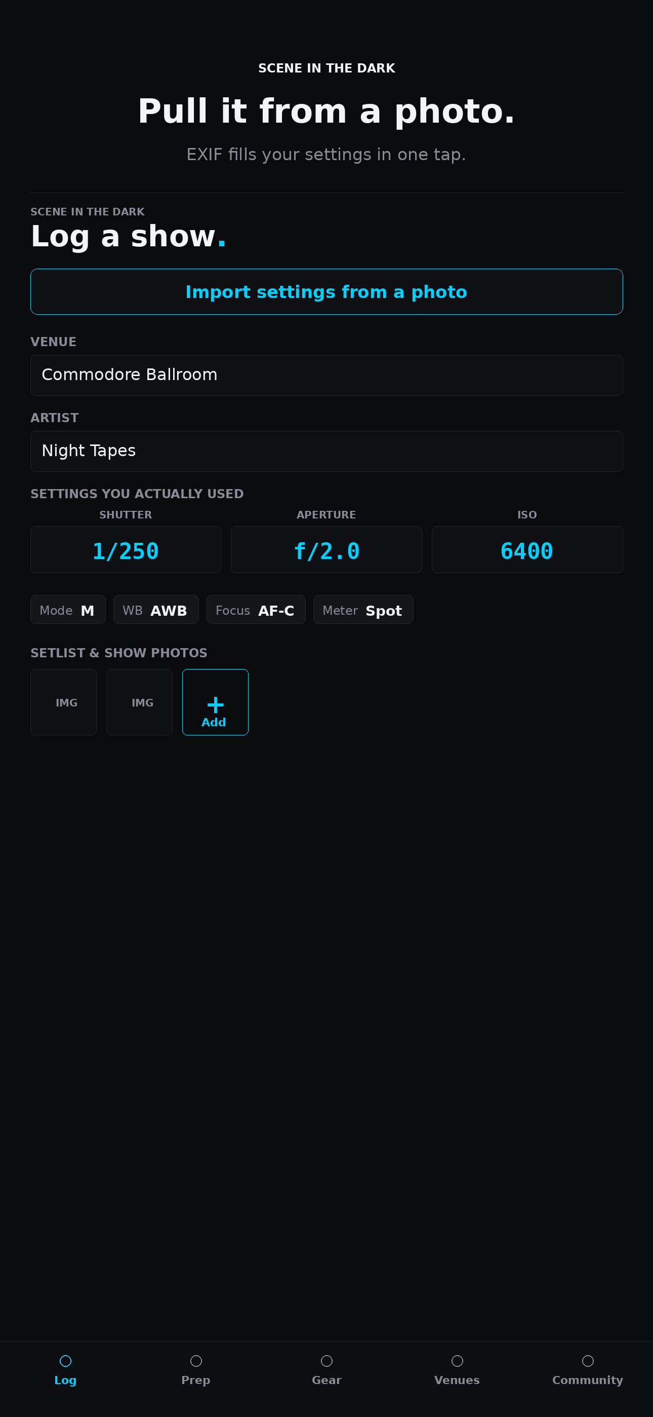 Importing settings from a photo's EXIF.